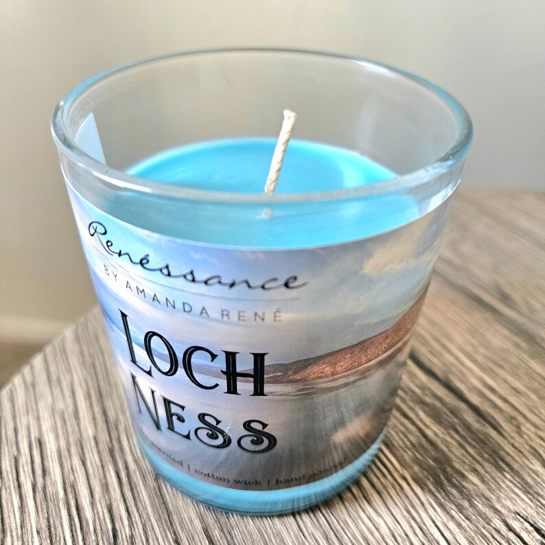 Loch Ness Soy Candle Mountain Lake Fresh Scent 10 oz. Scotland Scottish Hand Poured by Renessance image 2