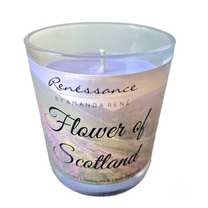 Flower of Scotland Soy Candle Heather Floral Scent 10 oz. Purple Lavender Colored Scotland Hand Poured Jar Candle by Renessance image 1
