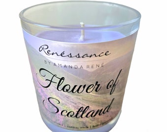 Flower of Scotland Soy Candle - Heather Floral Scent 10 oz. - Purple Lavender Colored Scotland Hand Poured Jar Candle by Renessance