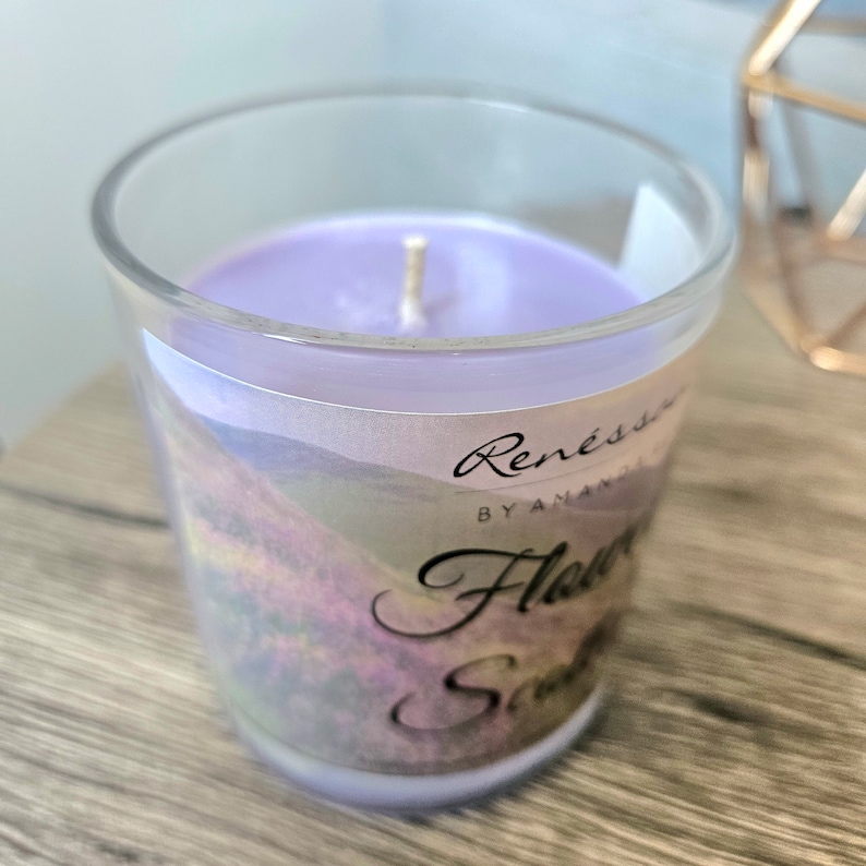 Flower of Scotland Soy Candle Heather Floral Scent 10 oz. Purple Lavender Colored Scotland Hand Poured Jar Candle by Renessance image 2