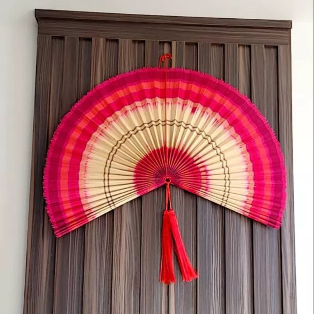 Giant Bamboo Folding Wall Hanging Fan Wall Mount Oversized Etsy