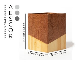 Desktop pen holder, high quality natural wood pen holder, Makeup brush holder, Wooden box for pens and accessories design | By AESCOR