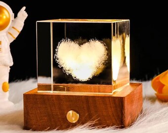 Solar System Style Night Light, Heart-shaped Cloud, Unique Mountain Deer Shape in 3D Crystal Cube | By AESCOR