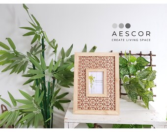 Real Wood Large Size Wall Picture Frame combines traditional Vietnamese bamboo and rattan art, Rubber wood, woven bamboo mat | By AESCOR