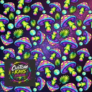 Neon Mushroom Seamless Pattern PNG | Psychedelic Fabric Print | Bright Kids Seamless File | Digital Download
