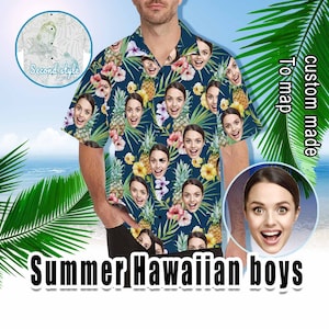Cadeau personnalisé pour la fête des pères, chemise hawaïenne d’été, personnalisé, petit ami, pour hommes, tenue de couple, cadeau de vacances, envoyer à des amis, meilleur cadeau, visage