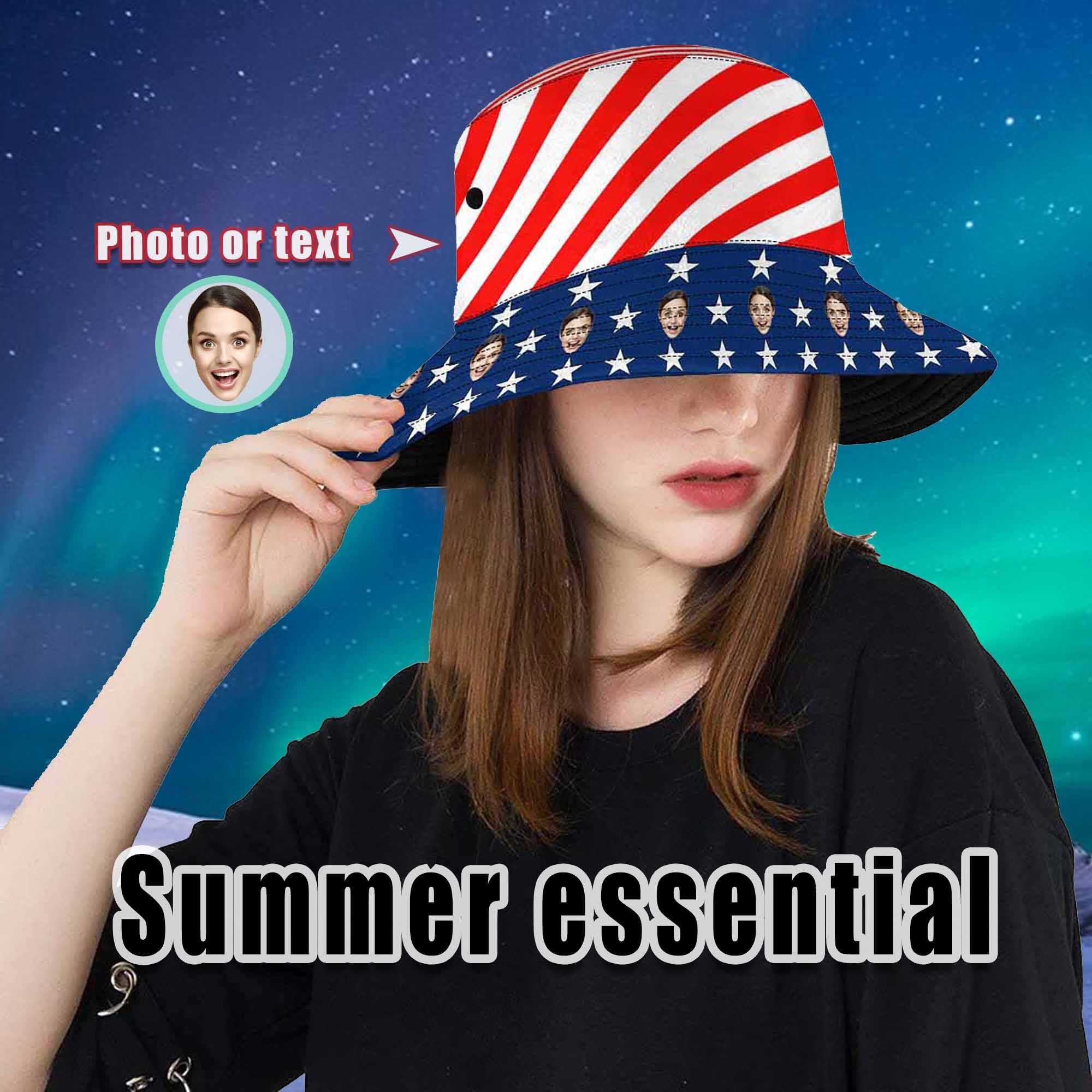 Custom Unisex Bucket Boonie Hat,personalized Photo American Flag