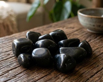 Polished Black Agate Pebbles, Tumbled Stones, Grounding Crystals