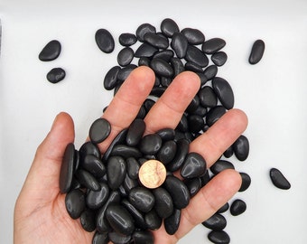 Black Polished River Pebbles, Aquarium Terrarium Decor (1/2-3/4")