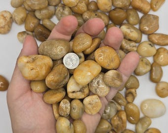 Super polish yellow small pebbles safe for fish tanks, succulents. river rock beach pebbles