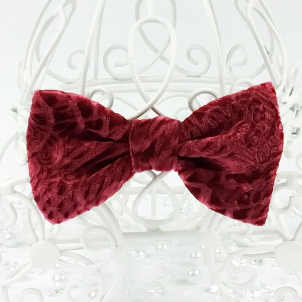 Red textured velvet bow tie for dogs, cats, rabbits, ferrets, horses, other pets, babies, children, and adults