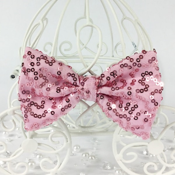 Pink Micro Sequin bow tie for dogs, cats, rabbits, ferrets, horses, other pets, babies, children, and adults