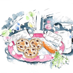 Handgemaakte kerstkaart Rudolph en kerstman| Ambachtelijke kerstmaker| Luxe kerstkaart| FSC-gecertificeerd|  Aquarelkunst