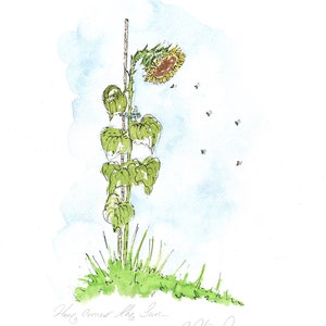 Sonnenblume Aquarell Kunst | Handgemachte Karten| Bienen | Geburtstag| Herzlichen Glückwunsch | Nur zu Sagen| Alle Anlässe Grußkarte | DE| FSC-zertifiziert