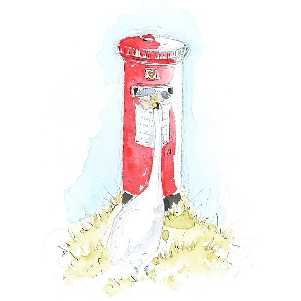 Royal Red Postbox| Special Delivery Announcement| Swan Art Theme| Handmade Just to Say| Birthday| UK| Handmade Greetings Card