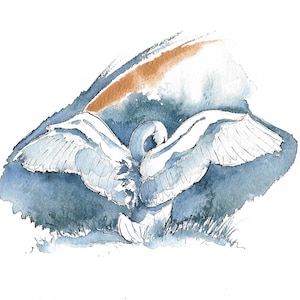 Zwaan-aquarelkunst| Engelenvleugels| Zwaanthema| Vallende ster| Unieke handgemaakte kaart| Ik denk aan je| VK| Stratford-upon-Avon-wenskaart