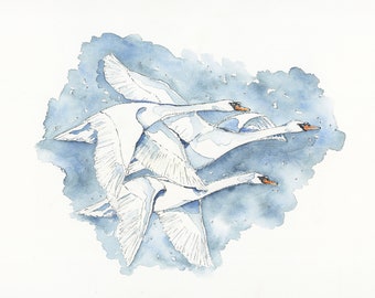 Flying Swans Watercolour Art| Swan Theme| Just to Say| Thoughtful Unique Handmade Blank| FSC Certified| Stratford-upon-Avon Greetings Card