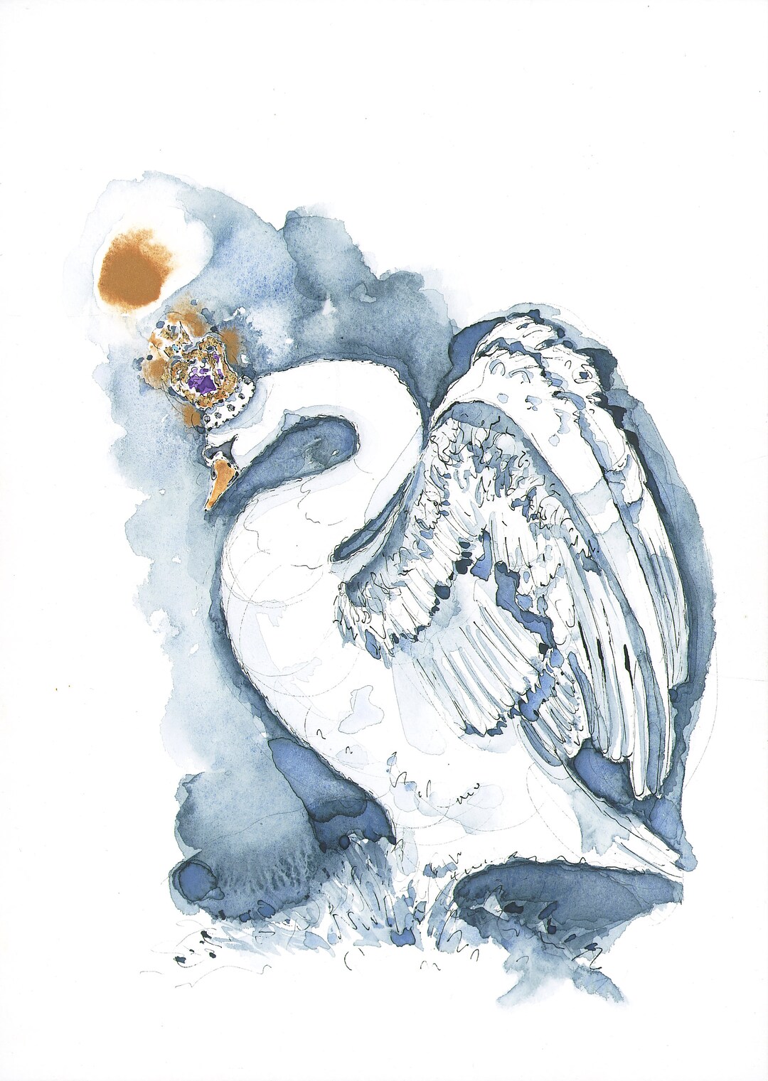 Crown Swan Card Royal Swan Blank Card Birthday Christening Just to