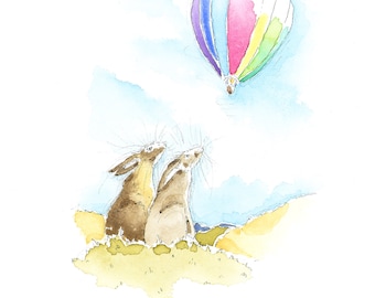 Art de lièvre| Ciel de montgolfière| Certifié FSC| Anniversaire| Juste pour dire| Carte de voeux de félicitations| Campagne anglaise| Royaume-Uni