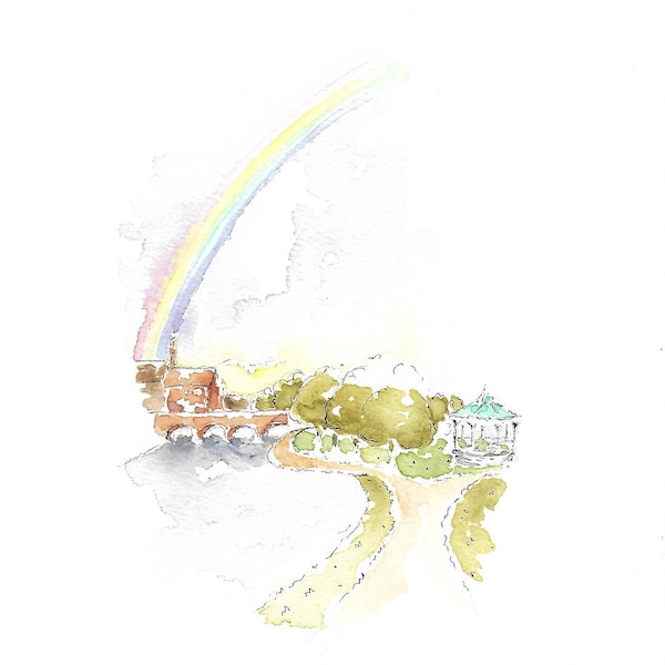 Rainbow Bridge Watercolour Art| Luxury UK| Just to Say| Unique Handmade| UK| Stratford-upon-Avon Greetings Card