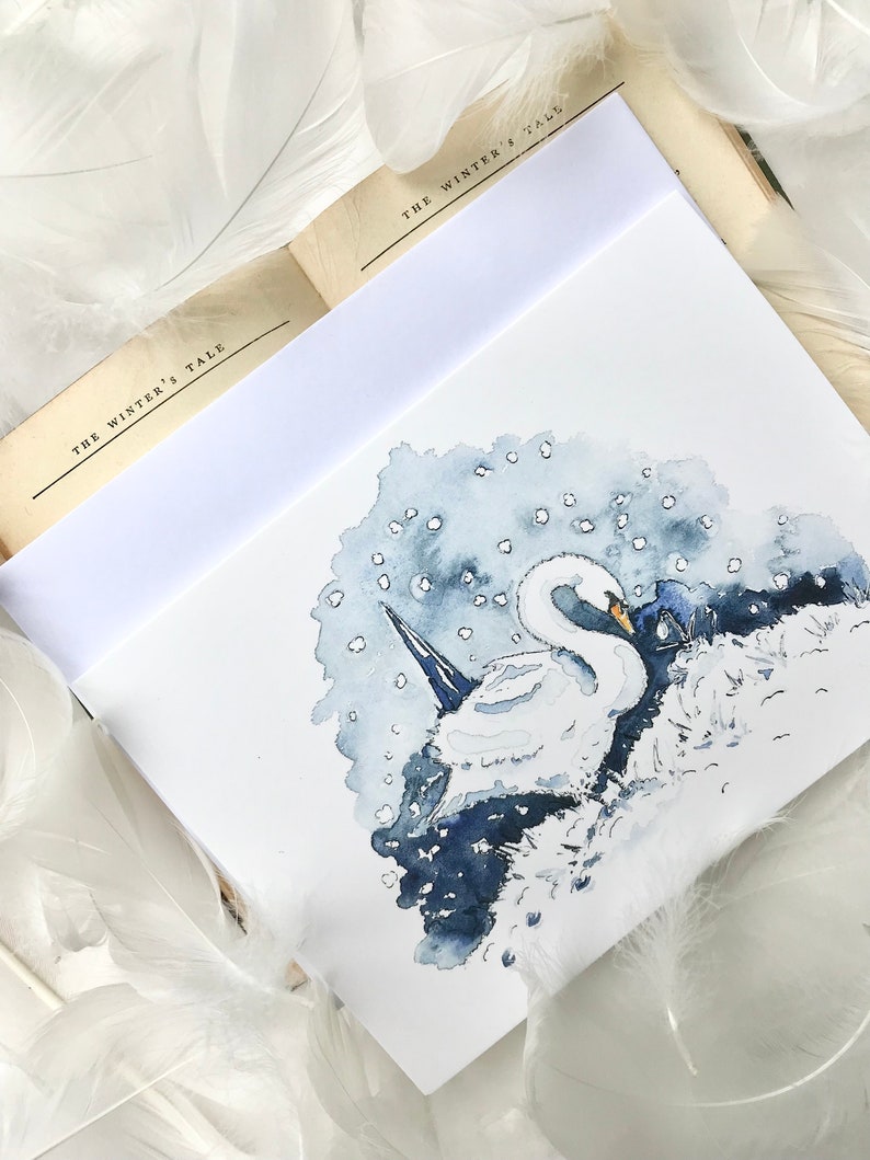 Christmas Winter Swan Card Snowdrop January Birthday Card Snow Just to Say All Occasions Christmas image 2