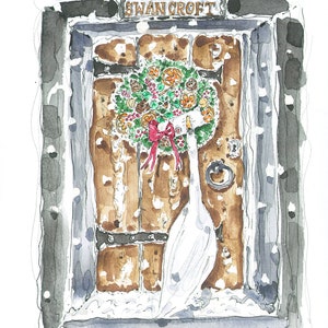 Christmas Swan & Wreath Card| Snowy Scene| Great Britain| Christmas Card| FSC Certified| Stratford-upon-Avon River Swan Greetings Card, UK