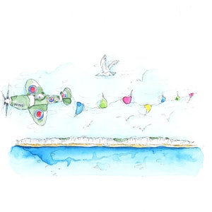 Célébration royale Spitfire | Carte de voeux vierge britannique de qualité aquarelle faite main | Grande-Bretagne| Juste pour dire| Joyeux anniversaire | Certifié FSC
