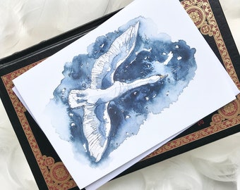 Starry Night Card| Swan Watercolour Art Theme| FSC Certified| Stargazing| Thinking of You| Birthday| Congratulations Greetings Card