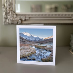 Honisterpas - winter - sneeuw - Lake District - blanco wenskaart - landschapskaart - natuurkaart - beeldende kunst - handgemaakte kaarten