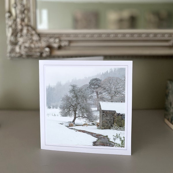 Lake District snow scene Art card - Fine art snow scene landscape card - Christmas card - winter card - Hand made cards