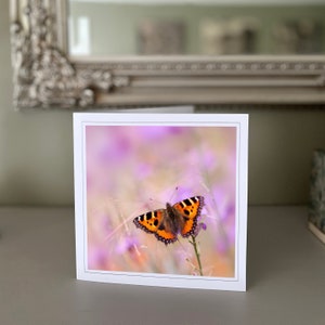 Butterfly greetings card - pink flower card - nature card - fine art photography - Hand made cards