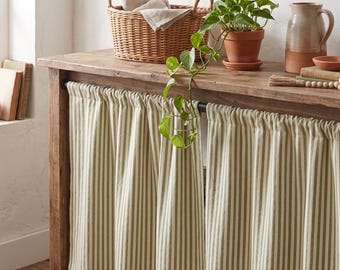 Cortina de lino y algodón a rayas para armario / Falda para fregadero de cocina estilo rústico / Cortina oculta a medida / Cortina estilo café bohemio / Cubierta de baño (7 colores)