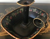 Gorgeous toleware adjustable candlestick with hand painted fruit and flowers - Great decorative statement piece