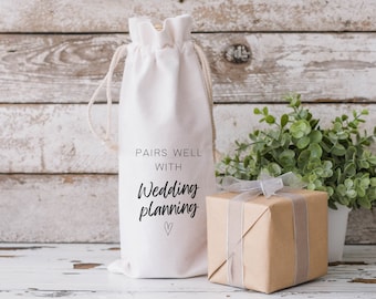 Pairs Well With Wedding Planning Wine Gift Bag / engagement gift / gift for bride /him /her /gifts under 15 / newly engaged gift / wine tote