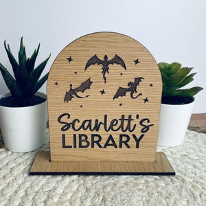 Personalized Wooden Dragon Bookshelf Decor/ Bookish merch/ Gift for book lover/ Bookish Decor/ Book Nook / Library Sign / custom reader gift