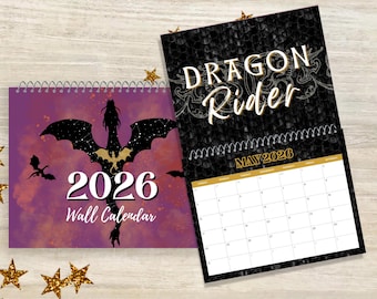 2026 Bookish wall calendar / 12 month dragon calendar / reading gift for her / book accessories / bookmark gift set