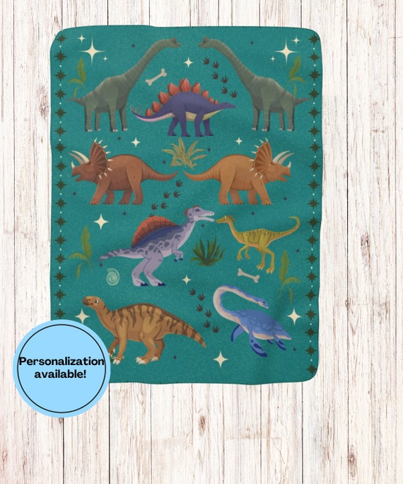 Dinosaur Sherpa Blanket Throw, Kids Personalized Custom Name