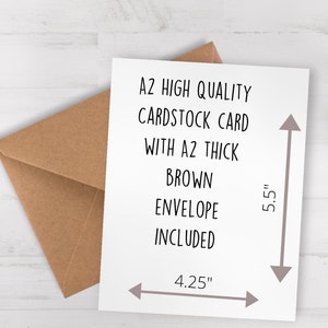May include: A white A2 card with the text "A2 HIGH QUALITY CARDSTOCK CARD WITH A2 THICK BROWN ENVELOPE INCLUDED". The card is 4.25 inches wide and 5.5 inches tall, with a brown envelope.