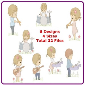 Boy and Girl Playing Musical Instruments embroidery designs machine embroidery pattern - instant download.