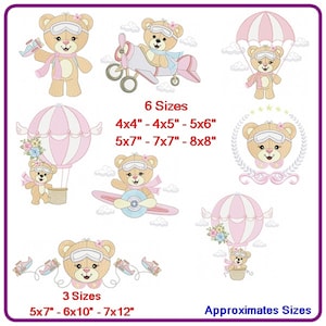 Girl aviator bear animals embroidery designs machine embroidery pattern - instant download.