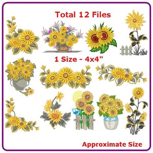 I girasoli disegnano modelli di ricamo a macchina - download immediato.