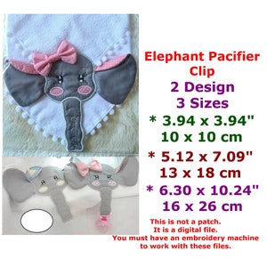 Elefant Schnuller Clip Stickerei Designs Maschine Stickerei Muster - sofortiger Download.