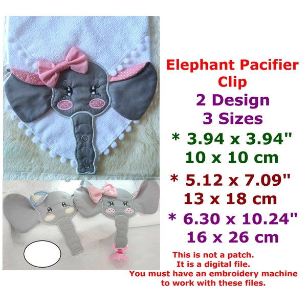 Elephant Pacifier Clip embroidery designs machine embroidery pattern - instant download.