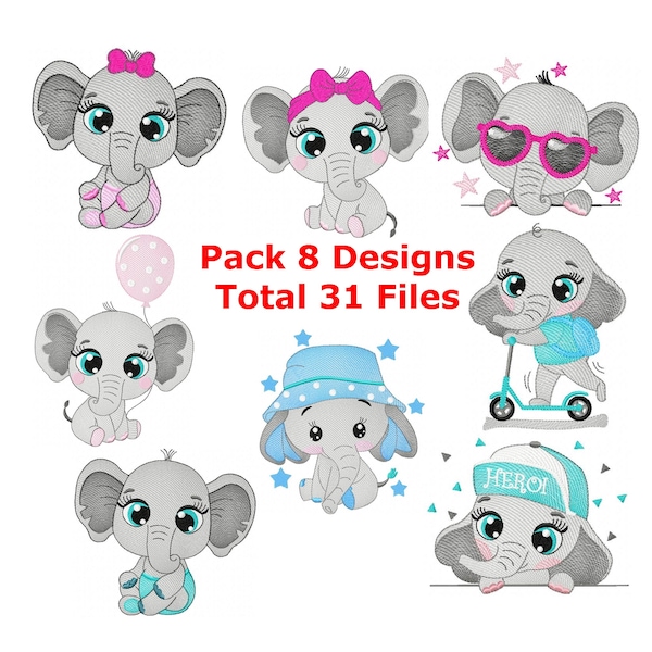 Cute Elephants embroidery designs machine embroidery pattern - instant download.