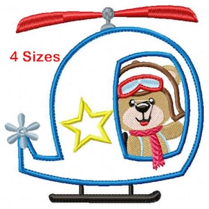 Bear on helicopter embroidery designs machine embroidery pattern - instant download.