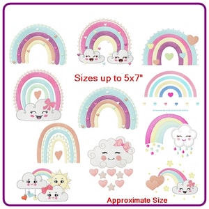 Wolke mit Regenbogen-Stickmustern Maschinenstickmuster - sofortiger Download.
