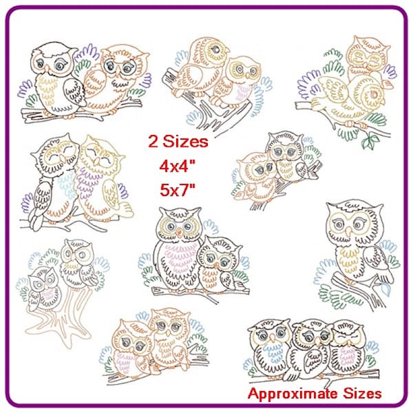 Owl designs machine embroidery pattern - instant download.
