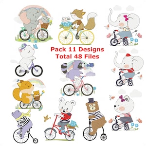 Animals on Bicycle embroidery designs machine embroidery pattern - téléchargement instantané.