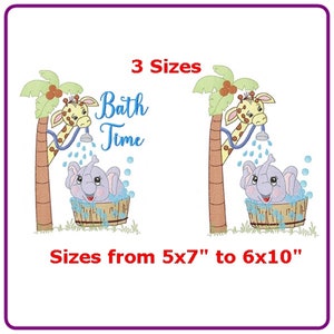 Bath Time Giraffe and Elephant embroidery designs machine embroidery pattern - instant download.