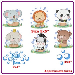 Bath Time Tiere Stickdesigns Stickmuster - sofort Download.